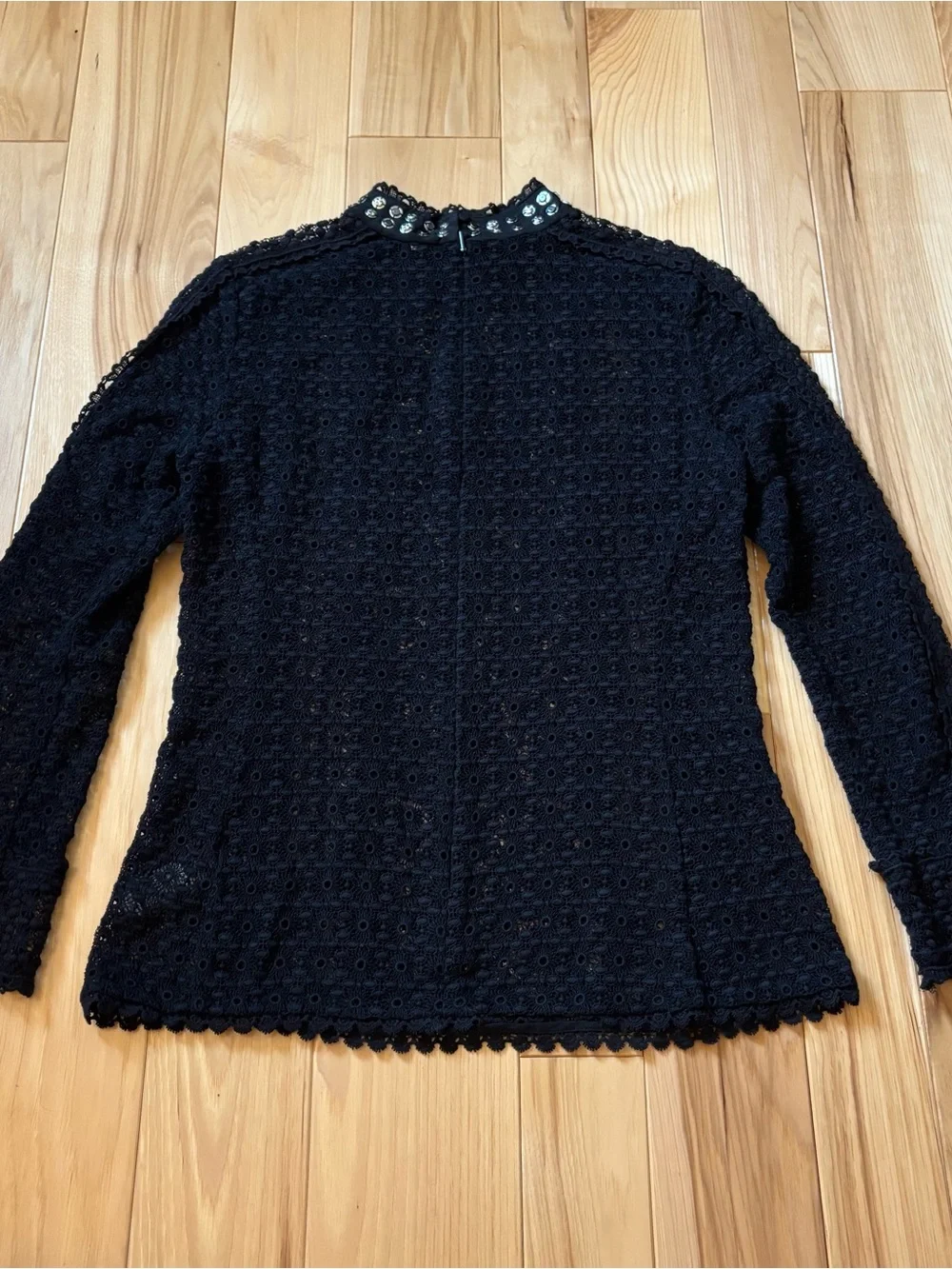 Rebecca Taylor Black Lace Embellished High Neck Long Sleeve Top